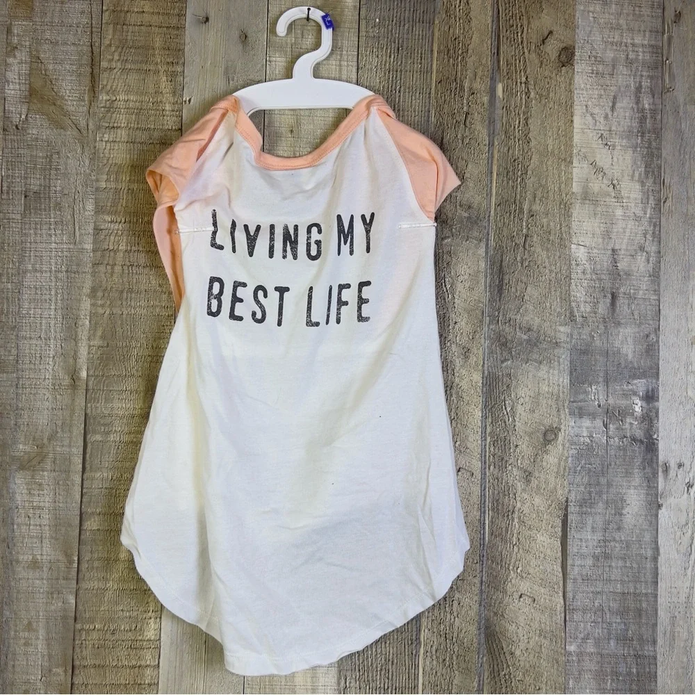 Top Paw Size X-Large Graphic Tank “Living My Best Life” White/Peach/Blac…